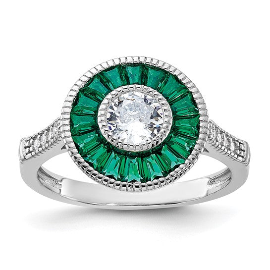 Sterling Silver Synthetic Green OR Blue Spinel & CZ Ring, Sizes 6-8