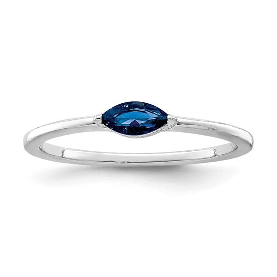 Sterling Silver Rhodium Plated Blue CZ Ring, Size 7