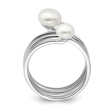 Load image into Gallery viewer, Sterling Silver Rhodium-plated 5-7mm White Button Fresh Water Cultured Pearl CZ Adj. Ring
