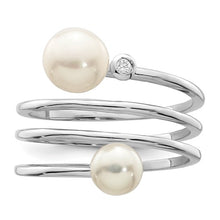 Load image into Gallery viewer, Sterling Silver Rhodium-plated 5-7mm White Button Fresh Water Cultured Pearl CZ Adj. Ring
