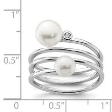 Load image into Gallery viewer, Sterling Silver Rhodium-plated 5-7mm White Button Fresh Water Cultured Pearl CZ Adj. Ring
