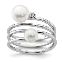 Load image into Gallery viewer, Sterling Silver Rhodium-plated 5-7mm White Button Fresh Water Cultured Pearl CZ Adj. Ring
