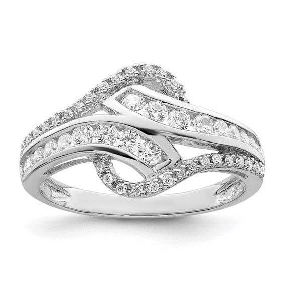 Sterling Silver Rhodium-plated Twist CZ Ring, Sizes 6-8