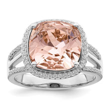 Load image into Gallery viewer, Sterling Silver Rhodium-plated Polished CZ and Peach Crystal Ring, Sizes 6-8
