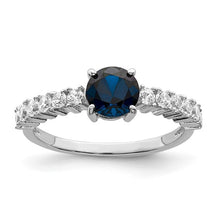 Load image into Gallery viewer, Sterling Silver Polished Rhodium-plated Cr. Blue Spinel and CZ Ring, Size 7
