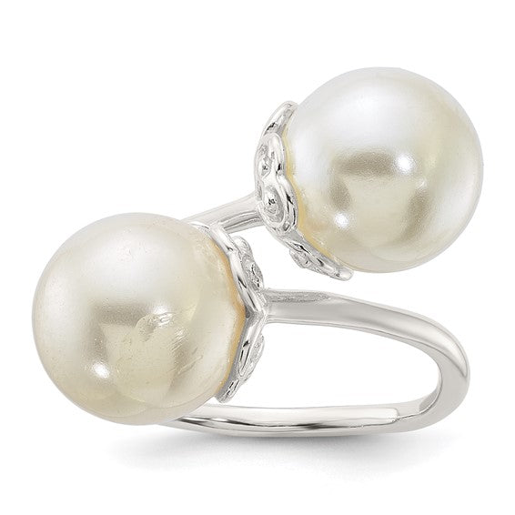 Sterling Silver Polished Synthetic Pearl Ring, Sizes 6-8
