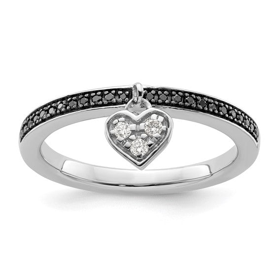 Sterling Silver Stackable Expressions Heart Black and White Natural Diamond Ring, Sizes 5-8