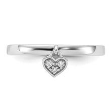 Load image into Gallery viewer, Sterling Silver Rhodium Plated Natural Diamond Heart Dangle Stackable Ring, Sizes 5-8
