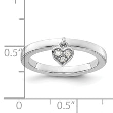 Load image into Gallery viewer, Sterling Silver Rhodium Plated Natural Diamond Heart Dangle Stackable Ring, Sizes 5-8
