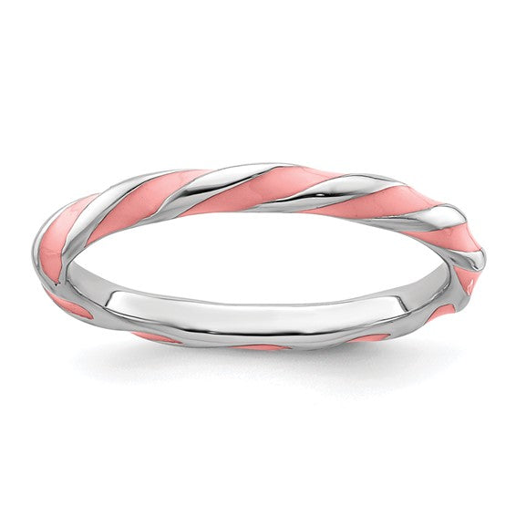 Sterling Silver Stackable Expressions Twisted Pink Enameled Ring, Size 6-8