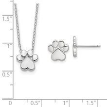 Load image into Gallery viewer, Sterling Silver Rhodium-plated Paw Print with 2 in ext. Post Earring 16&quot; Necklace Set
