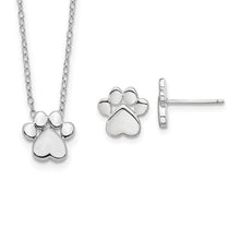 Load image into Gallery viewer, Sterling Silver Rhodium-plated Paw Print with 2 in ext. Post Earring 16&quot; Necklace Set
