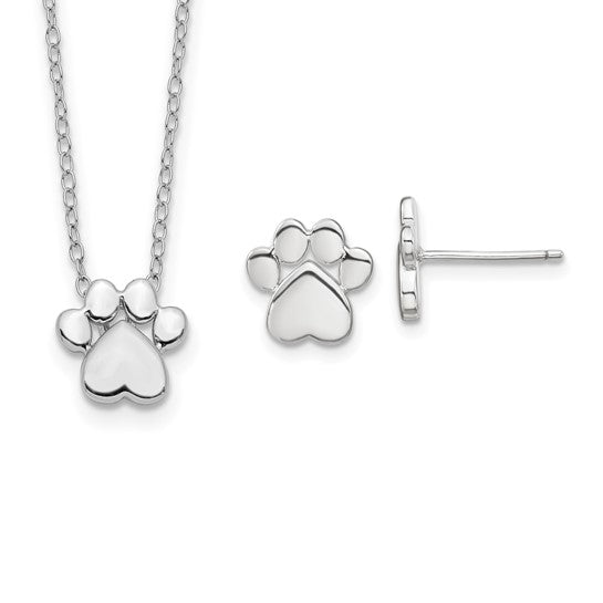 Sterling Silver Rhodium-plated Paw Print with 2 in ext. Post Earring 16