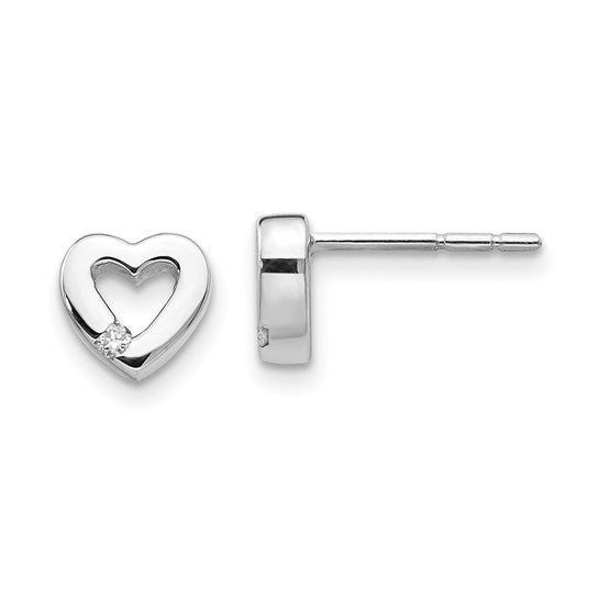 Sterling Silver Rhodium-plated Diamond Open Heart Post Earrings