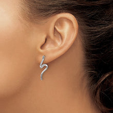 Load image into Gallery viewer, Silver Rhodium-plated Diamond Post Dangle S Shaped Earrings
