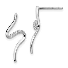 Load image into Gallery viewer, Silver Rhodium-plated Diamond Post Dangle S Shaped Earrings
