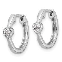 Load image into Gallery viewer, Sterling Silver Rhodium-plated Diamond Heart Hinged Hoop Earrings
