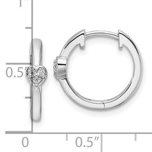 Load image into Gallery viewer, Sterling Silver Rhodium-plated Diamond Heart Hinged Hoop Earrings
