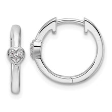 Load image into Gallery viewer, Sterling Silver Rhodium-plated Diamond Heart Hinged Hoop Earrings
