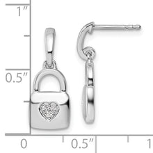 Load image into Gallery viewer, Sterling Silver Rhodium-plated Diamond Heart Lock Dangle Post Earrings
