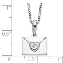 Load image into Gallery viewer, Silver Rhodium-plated 18&quot; Diamond Heart Envelope Necklace with 2&quot; Extender
