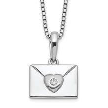 Load image into Gallery viewer, Silver Rhodium-plated 18&quot; Diamond Heart Envelope Necklace with 2&quot; Extender
