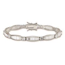 Load image into Gallery viewer, Sterling Silver Rhodium-plated Baguette and Round CZ 7&quot; Bracelet
