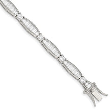 Load image into Gallery viewer, Sterling Silver Rhodium-plated Baguette and Round CZ 7&quot; Bracelet
