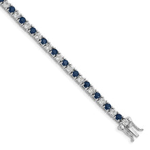 Load image into Gallery viewer, Sterling Silver Rhodium-plated Sapphire and White Topaz 7&quot; Tennis Bracelet
