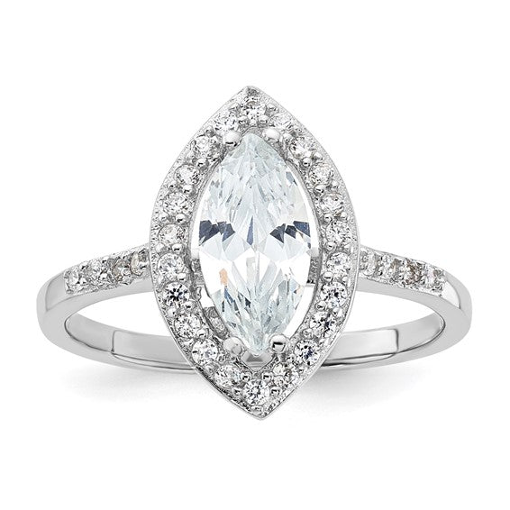 Sterling Silver Rhodium-plated Marquise Shape CZ Ring, Size 8