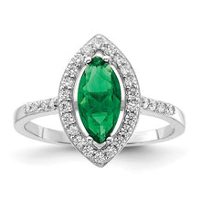 Load image into Gallery viewer, Sterling Silver Rhodium-plated Green and Clear CZ Ring, Size 7
