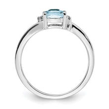 Load image into Gallery viewer, Sterling Silver Checkerboard Aquamarine and Natural Diamond Ring, Size 7
