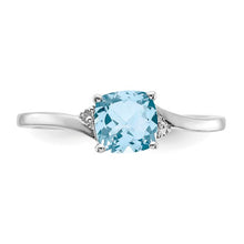 Load image into Gallery viewer, Sterling Silver Checkerboard Aquamarine and Natural Diamond Ring, Size 7
