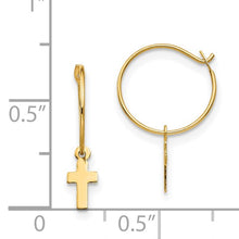 Load image into Gallery viewer, 14k Yellow Gold Endless Hoop with Small Cross Earrings
