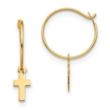Load image into Gallery viewer, 14k Yellow Gold Endless Hoop with Small Cross Earrings
