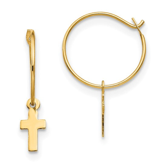 14k Yellow Gold Endless Hoop with Small Cross Earrings