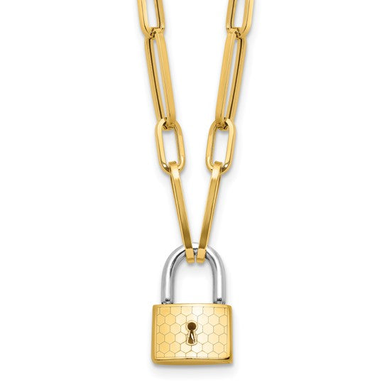 14K Two-tone Fancy Link with Lock 18.25