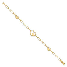 Load image into Gallery viewer, 14K Yellow Gold Paperclip Link Heart 7.25&quot; Bracelet
