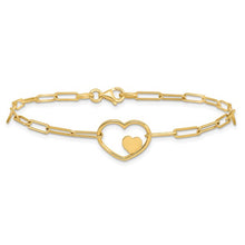 Load image into Gallery viewer, 14K Yellow Gold Paperclip Link Heart 7.25&quot; Bracelet
