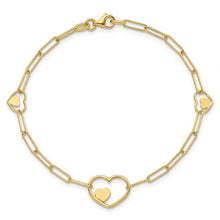 Load image into Gallery viewer, 14K Yellow Gold Paperclip Link Heart 7.25&quot; Bracelet
