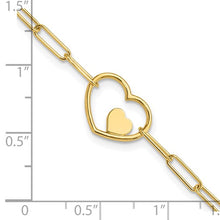 Load image into Gallery viewer, 14K Yellow Gold Paperclip Link Heart 7.25&quot; Bracelet
