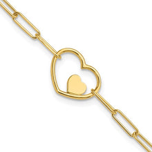 Load image into Gallery viewer, 14K Yellow Gold Paperclip Link Heart 7.25&quot; Bracelet
