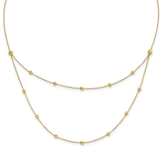 14K Yellow Gold Polished and D/C Beaded Layered 16in with 2