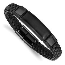 Load image into Gallery viewer, Chisel Stainless Steel Brushed and Polished Black IP-plated Braided Black Leather 8.25&quot; Bracelet
