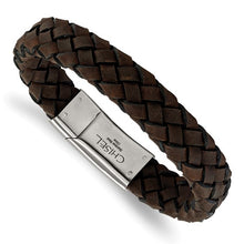 Load image into Gallery viewer, Chisel Stainless Steel Brushed Black Or Brown Braided Leather 8.25 inch Bracelet
