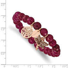 Load image into Gallery viewer, Chisel Stainless Steel Antiqued and Polished Rose IP-plated Dyed Jade Beaded Stretch Bracelet In Multiple Colors
