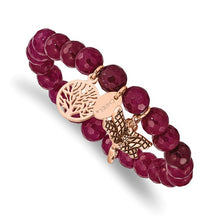 Load image into Gallery viewer, Chisel Stainless Steel Antiqued and Polished Rose IP-plated Dyed Jade Beaded Stretch Bracelet In Multiple Colors
