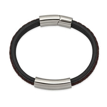 Load image into Gallery viewer, Chisel Stainless Steel Polished Black and Brown Braided Leather 8.25 inch ID Bracelet
