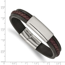 Load image into Gallery viewer, Chisel Stainless Steel Polished Black and Brown Braided Leather 8.25 inch ID Bracelet
