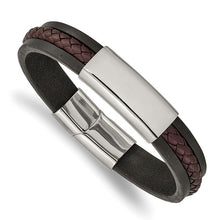 Load image into Gallery viewer, Chisel Stainless Steel Polished Black and Brown Braided Leather 8.25 inch ID Bracelet
